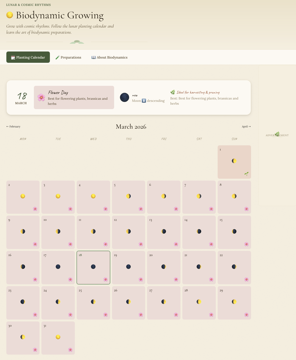 The Gardeners Calendar - biodynamic calendar