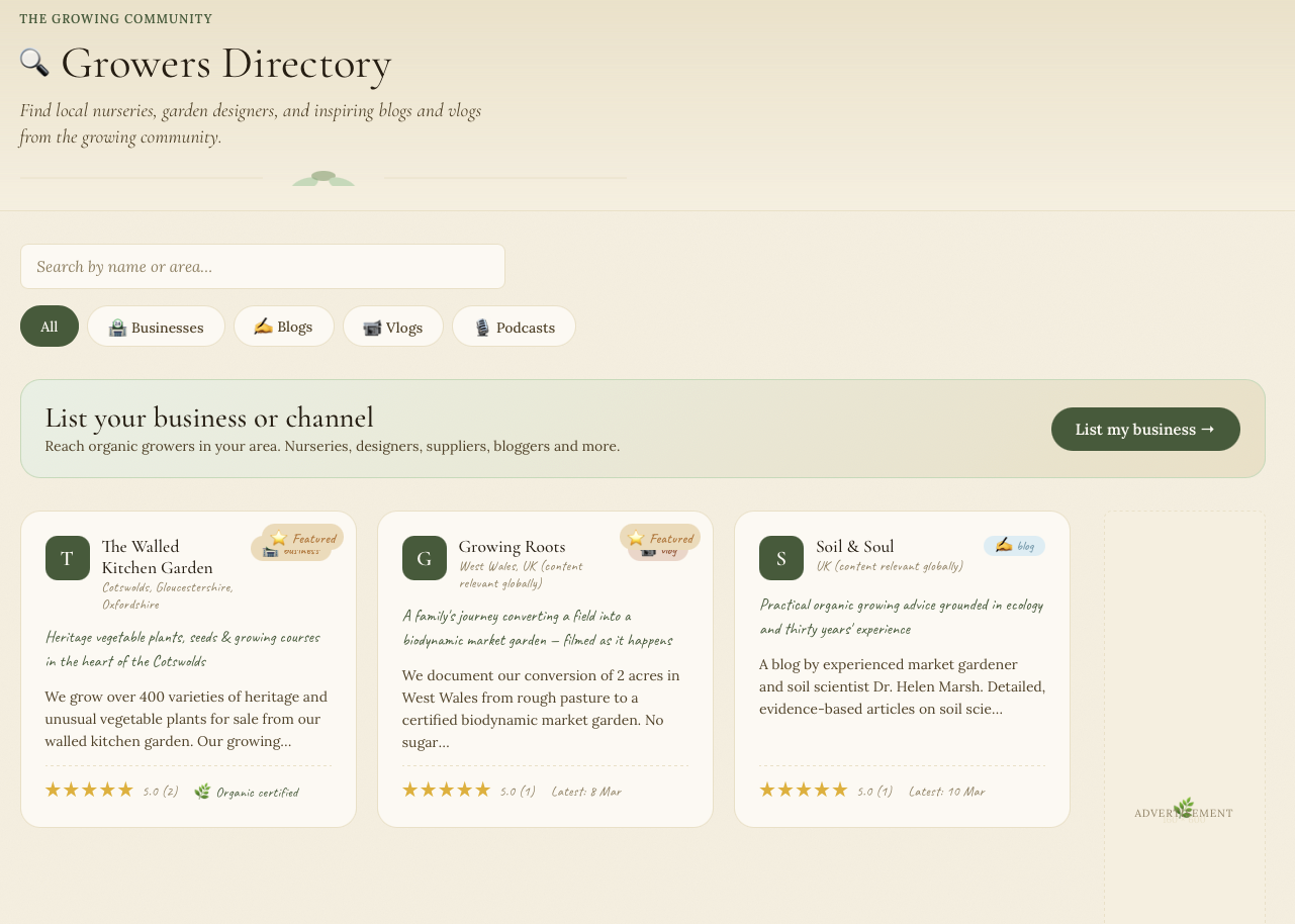 The Gardeners Calendar - growers directory