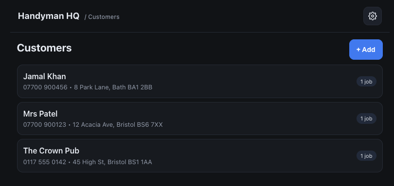 Handyman HQ - Customer list