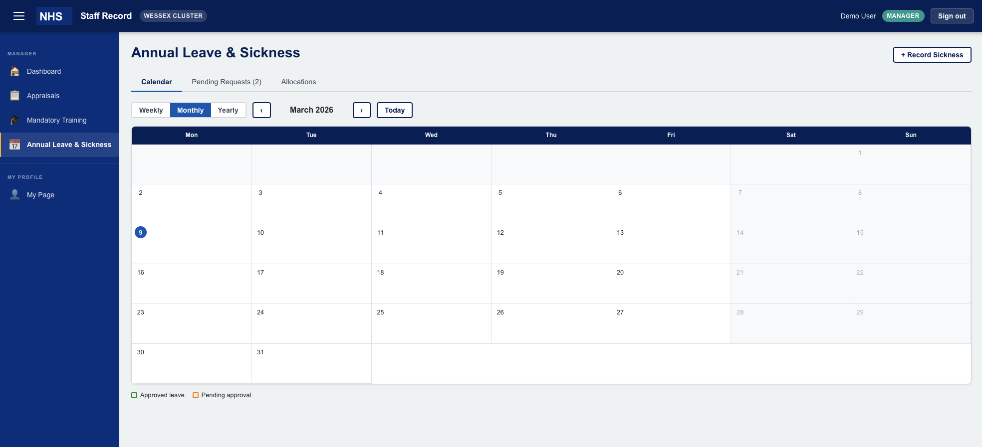 NHS Staff Record - annual leave