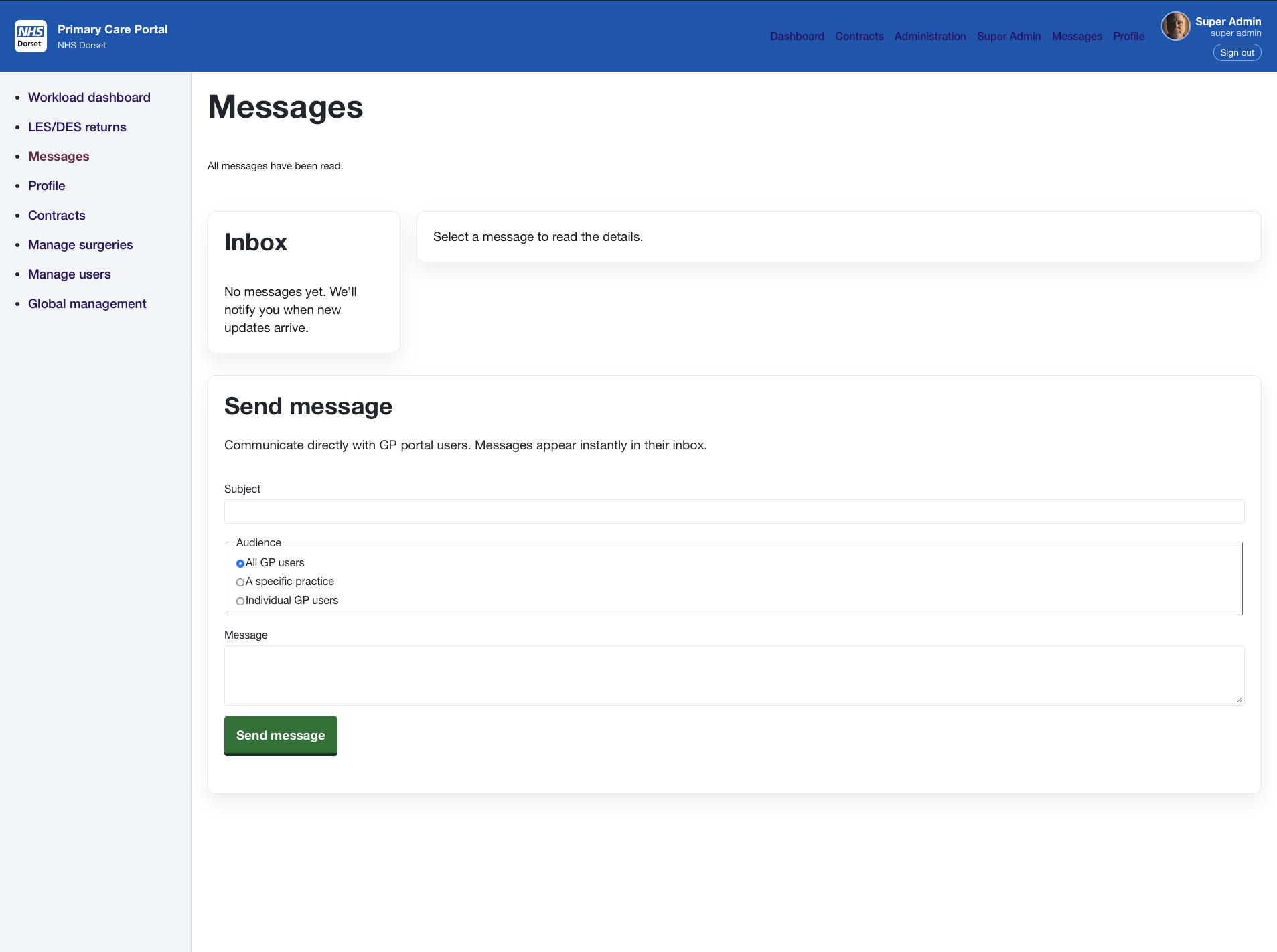 Primary Care Portal - messages
