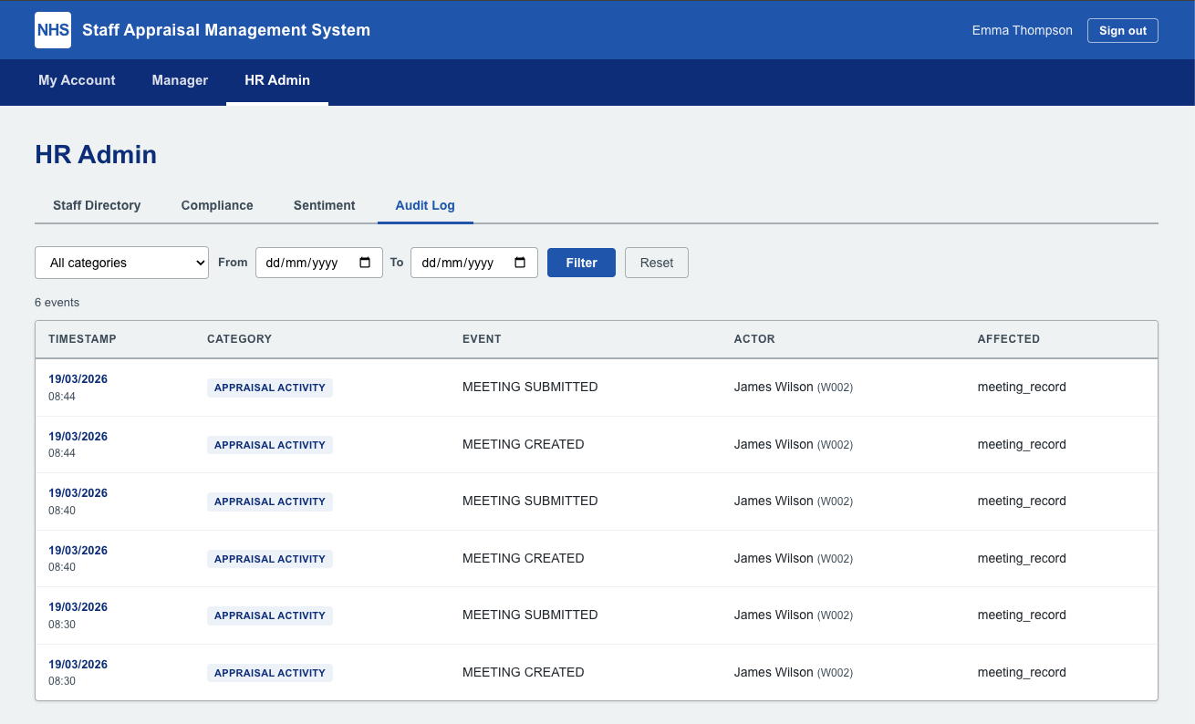 SAMS - HR Admin audit log