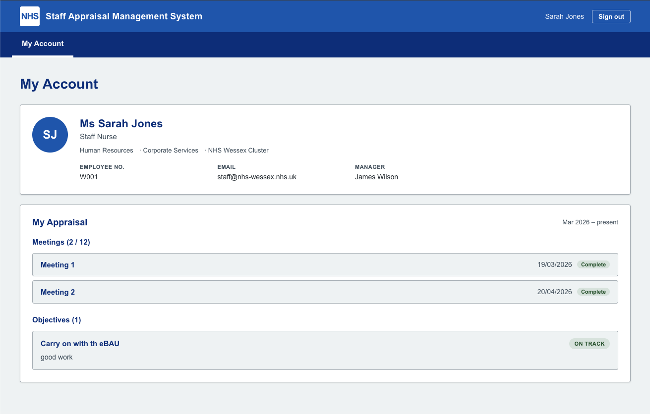 SAMS - Staff My Account appraisal overview