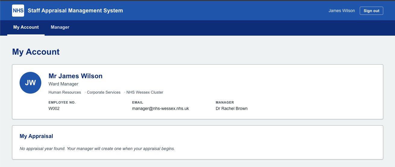 SAMS - My Account with no appraisal started