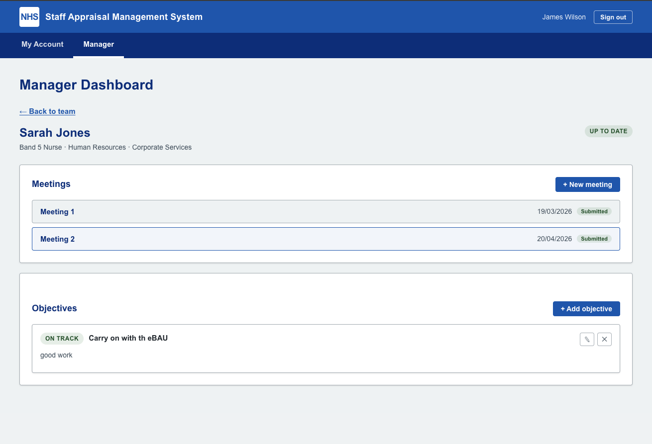 SAMS - Manager dashboard for a staff member